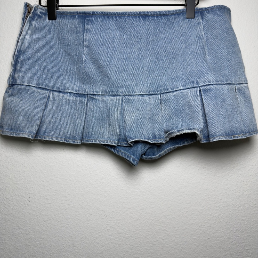 Lioness Revolve Women Miracle Micro Mini Skirt Skort Denim Blue Pleated‎ Y2K - Picture 2 of 10
